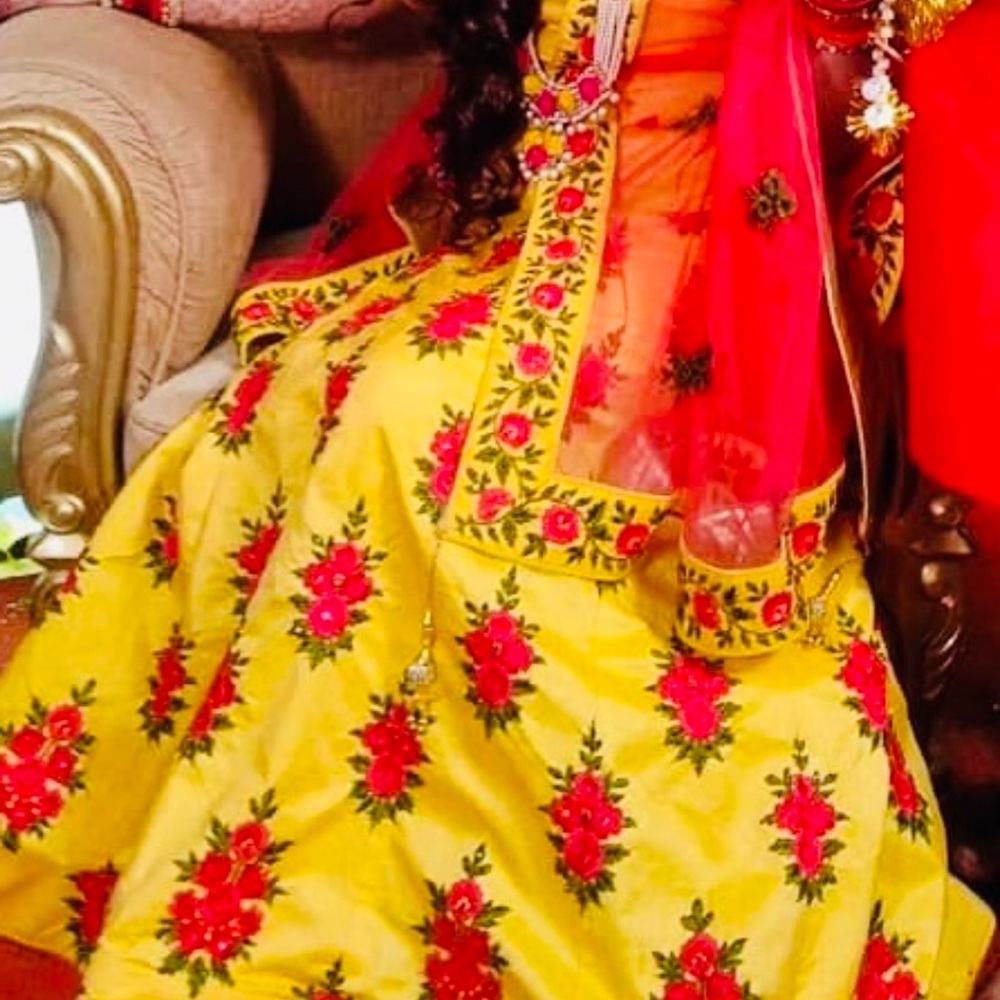Vibrant Yellow Floral Embroidered Lehenga